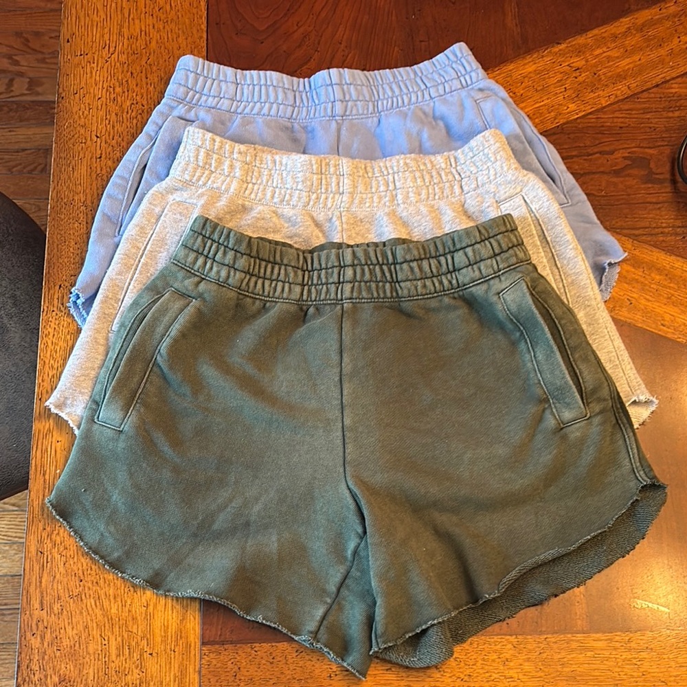Aerie Sweat Shorts 3 pair - Blue, Gray, Green XS